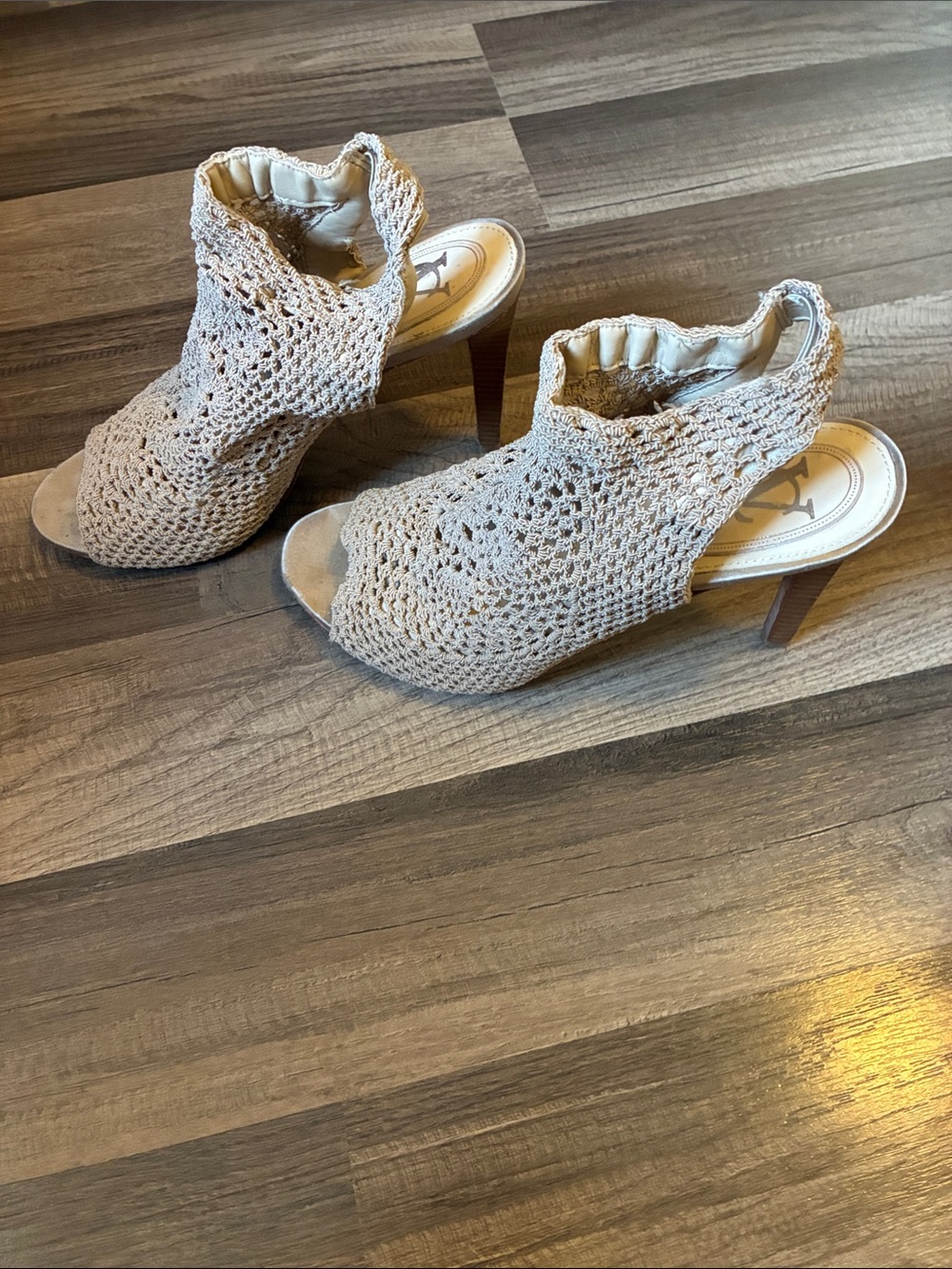 Vince Camuto Beige Crochet Peep-Toe Heels - Picture 5 of 16